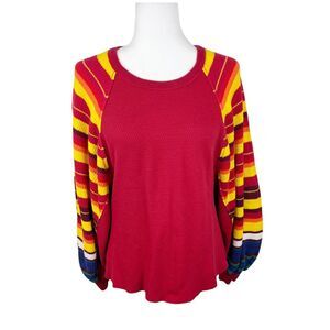 We The Free Sweater Women Extra Small Red Striped Balloon Sleeve Rainbow Dream